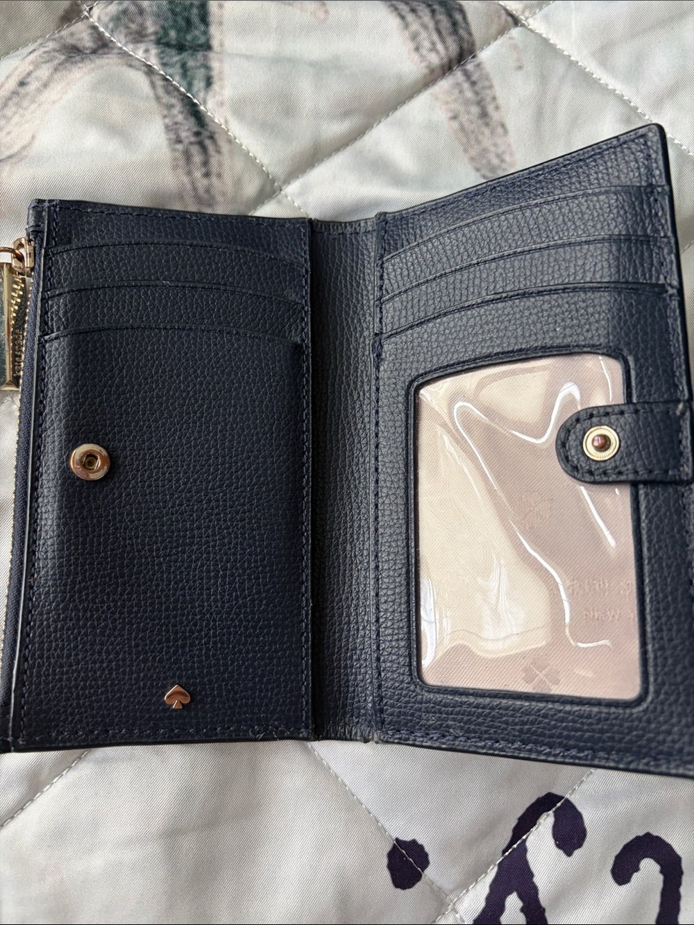 kate spade navy leather zip wallet / card holder - Picture 2 of 8